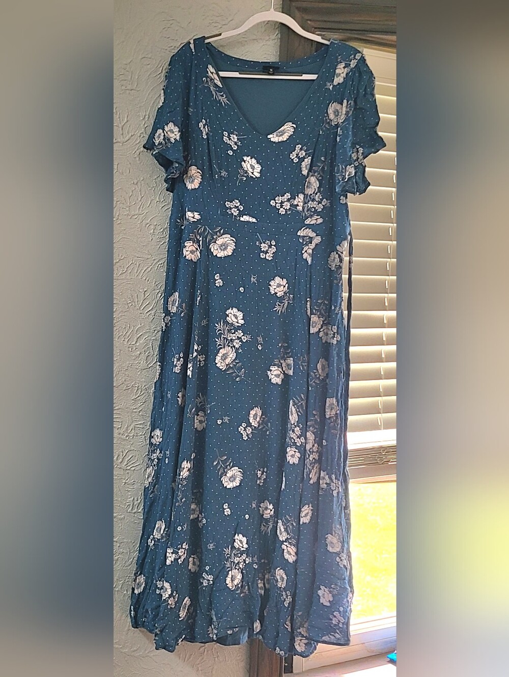 Torrid Teal Floral Dot Gauze MaxiDress Womens 16 V Neck Zip Sash Lined Cottage